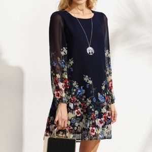 Long Sleeve Floral Dress- Black New Without Tags